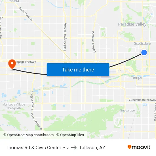 Thomas Rd & Civic Center Plz to Tolleson, AZ map