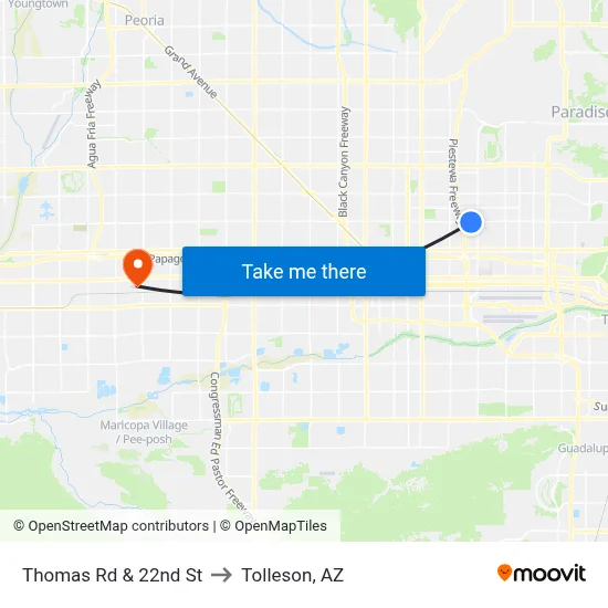 Thomas Rd & 22nd St to Tolleson, AZ map