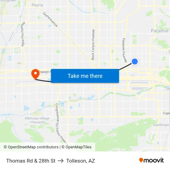 Thomas Rd & 28th St to Tolleson, AZ map