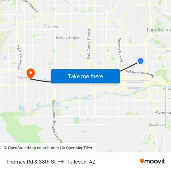 Thomas Rd & 38th St to Tolleson, AZ map