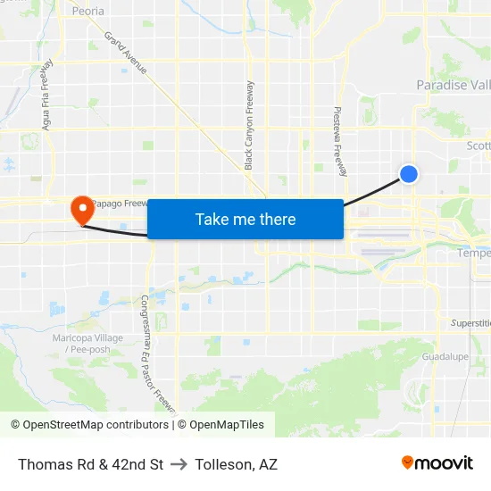 Thomas Rd & 42nd St to Tolleson, AZ map