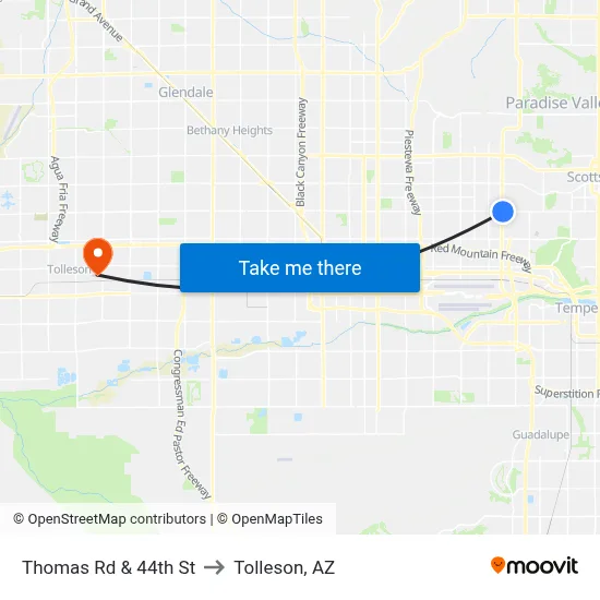 Thomas Rd & 44th St to Tolleson, AZ map