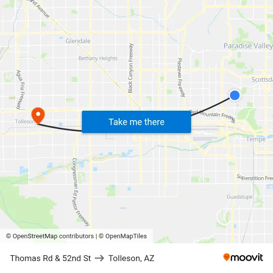 Thomas Rd & 52nd St to Tolleson, AZ map