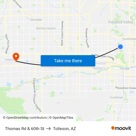 Thomas Rd & 60th St to Tolleson, AZ map