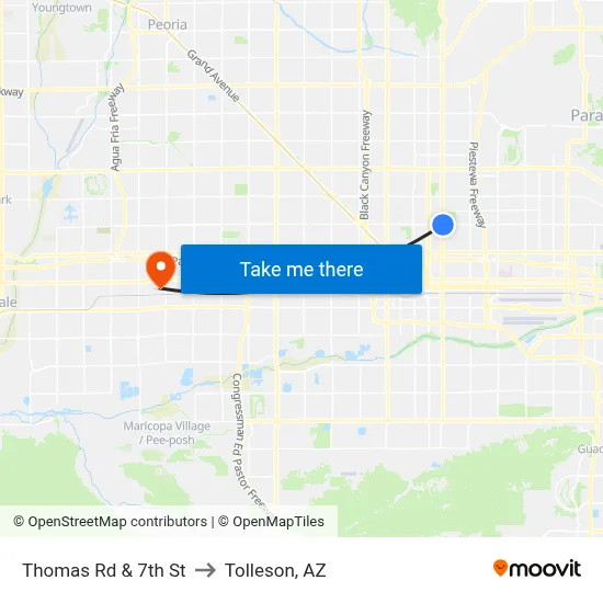 Thomas Rd & 7th St to Tolleson, AZ map