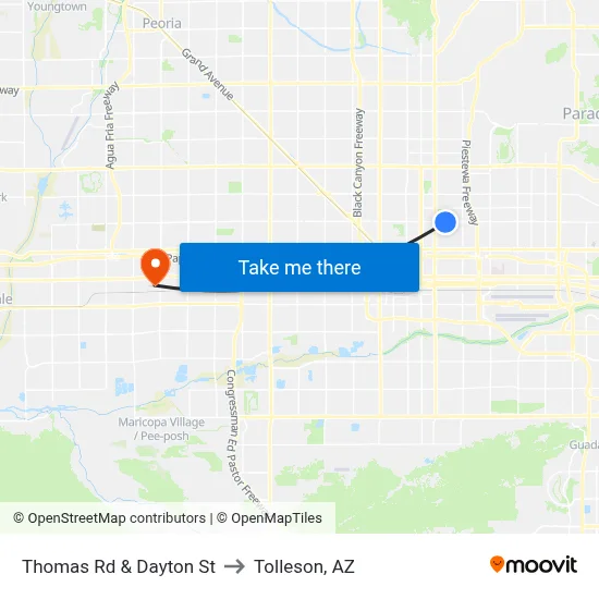 Thomas Rd & Dayton St to Tolleson, AZ map