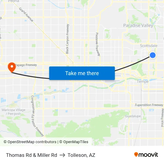 Thomas Rd & Miller Rd to Tolleson, AZ map