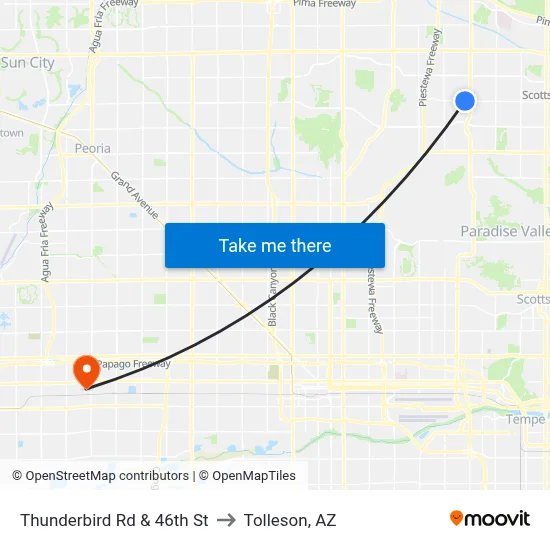 Thunderbird Rd & 46th St to Tolleson, AZ map
