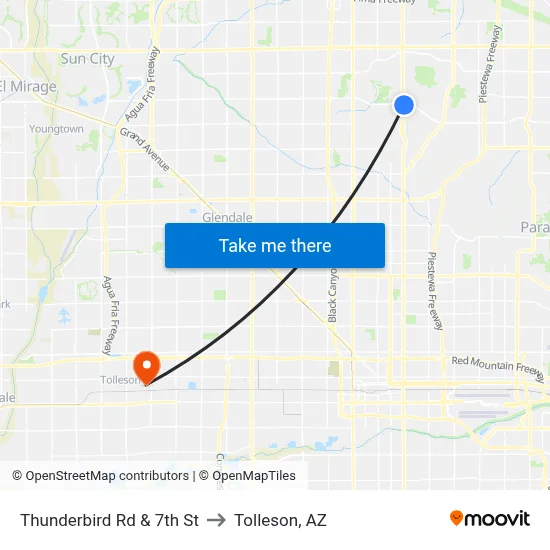 Thunderbird Rd & 7th St to Tolleson, AZ map