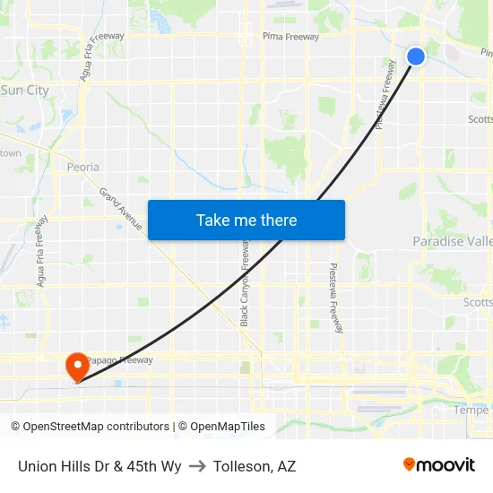 Union Hills Dr & 45th Wy to Tolleson, AZ map