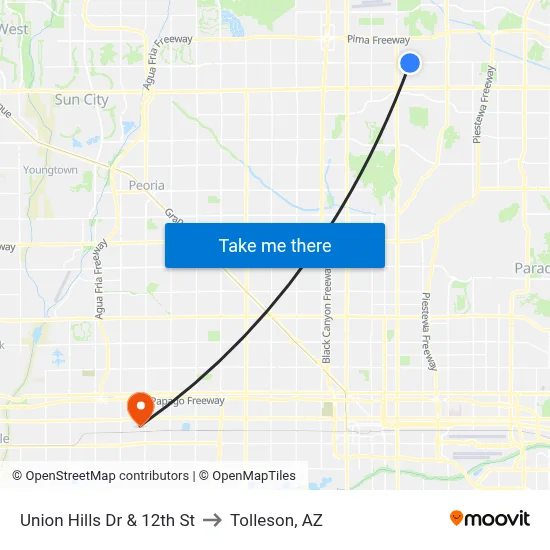 Union Hills Dr & 12th St to Tolleson, AZ map