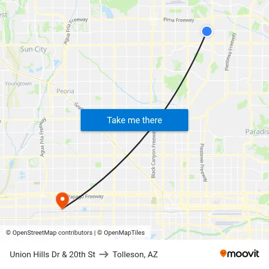Union Hills Dr & 20th St to Tolleson, AZ map