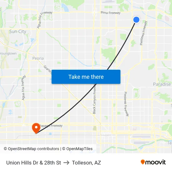 Union Hills Dr & 28th St to Tolleson, AZ map