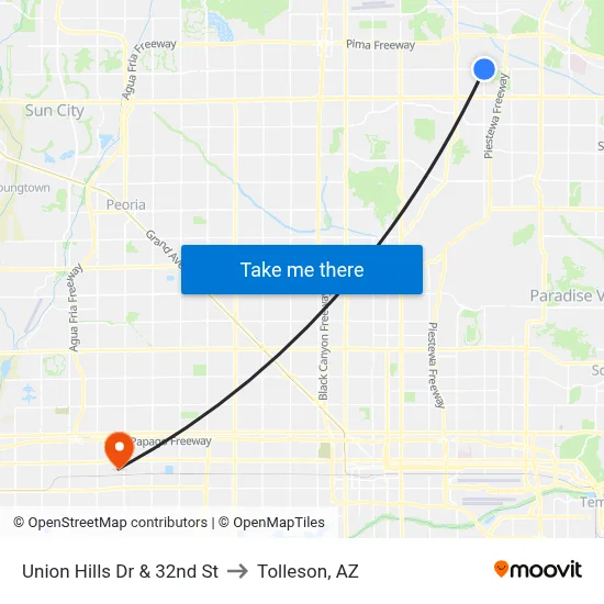 Union Hills Dr & 32nd St to Tolleson, AZ map