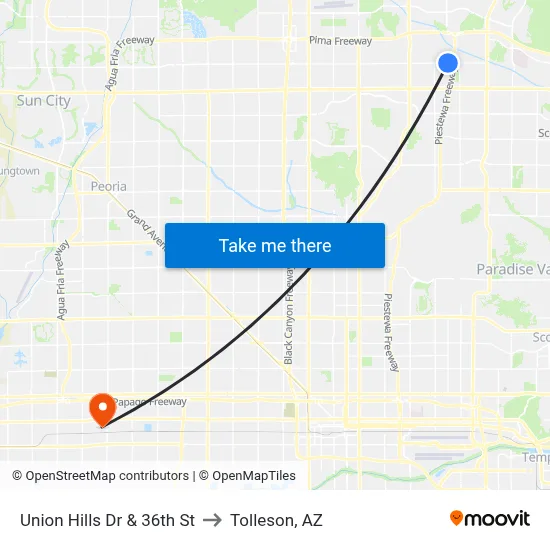 Union Hills Dr & 36th St to Tolleson, AZ map