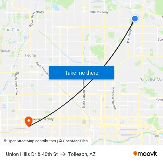 Union Hills Dr & 40th St to Tolleson, AZ map