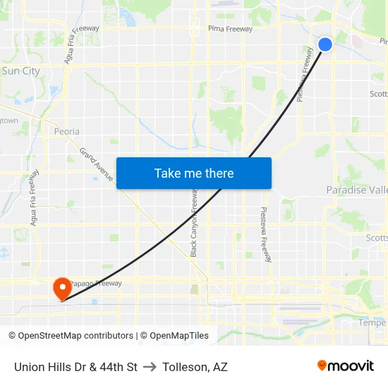 Union Hills Dr & 44th St to Tolleson, AZ map