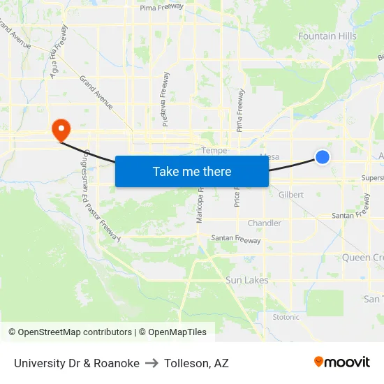 University Dr & Roanoke to Tolleson, AZ map