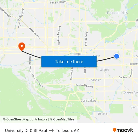 University Dr & St Paul to Tolleson, AZ map