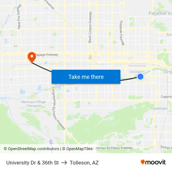 University Dr & 36th St to Tolleson, AZ map