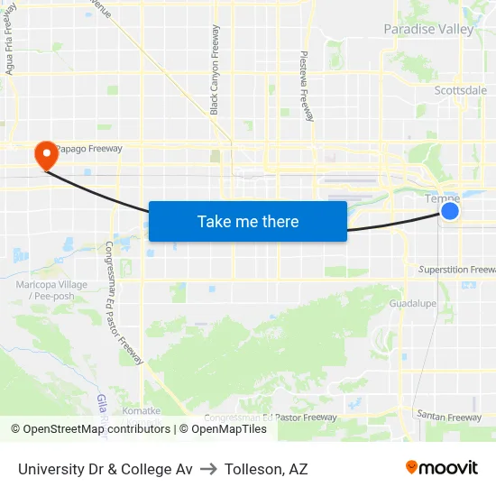 University Dr & College Av to Tolleson, AZ map