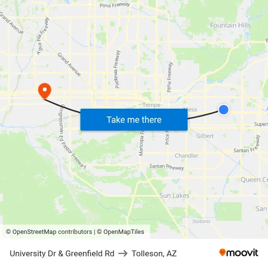 University Dr & Greenfield Rd to Tolleson, AZ map