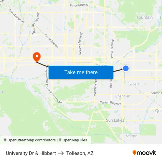 University Dr & Hibbert to Tolleson, AZ map