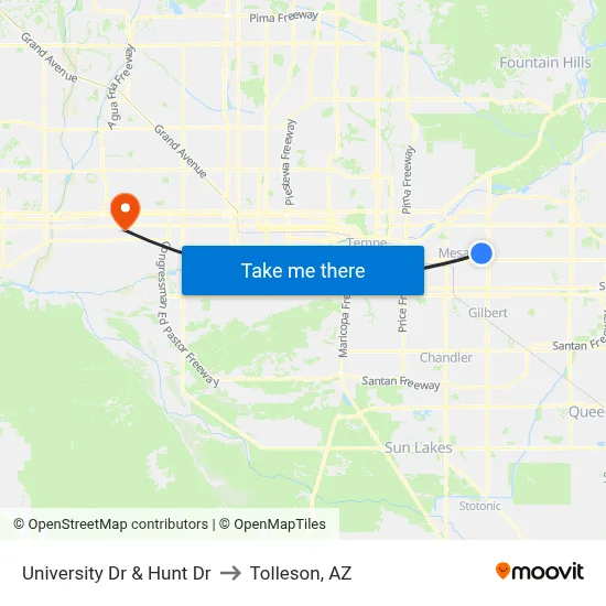 University Dr & Hunt Dr to Tolleson, AZ map