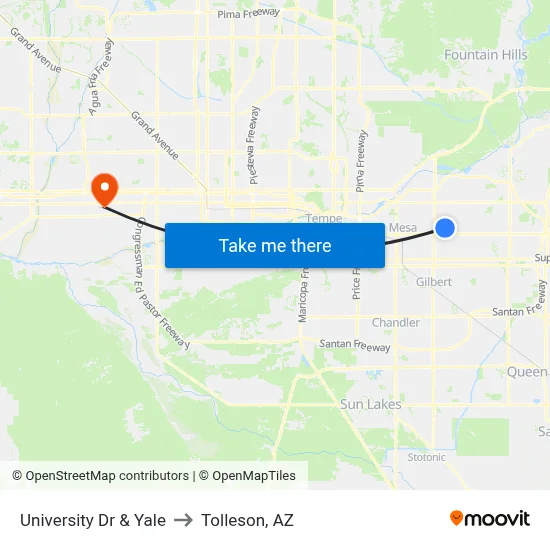 University Dr & Yale to Tolleson, AZ map