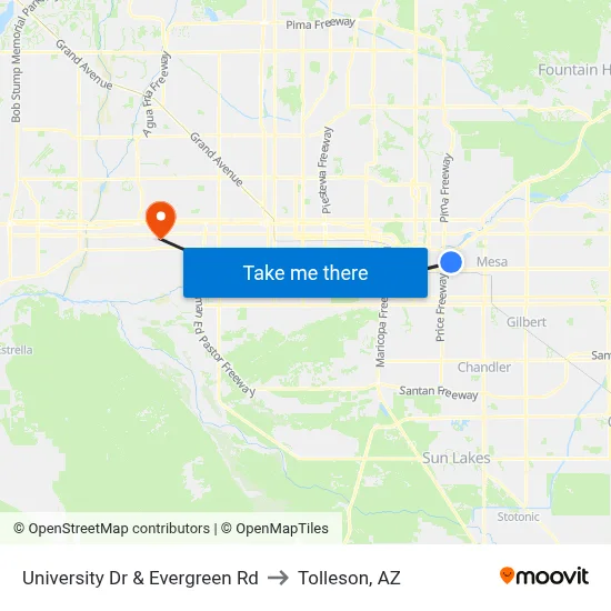 University Dr & Evergreen Rd to Tolleson, AZ map