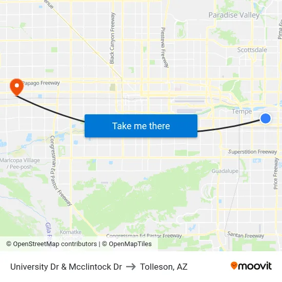 University Dr & Mcclintock Dr to Tolleson, AZ map