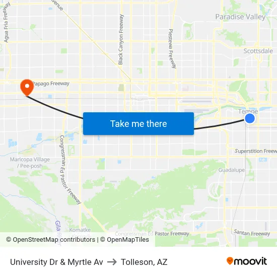 University Dr & Myrtle Av to Tolleson, AZ map