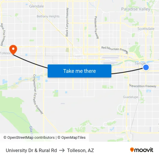University Dr & Rural Rd to Tolleson, AZ map
