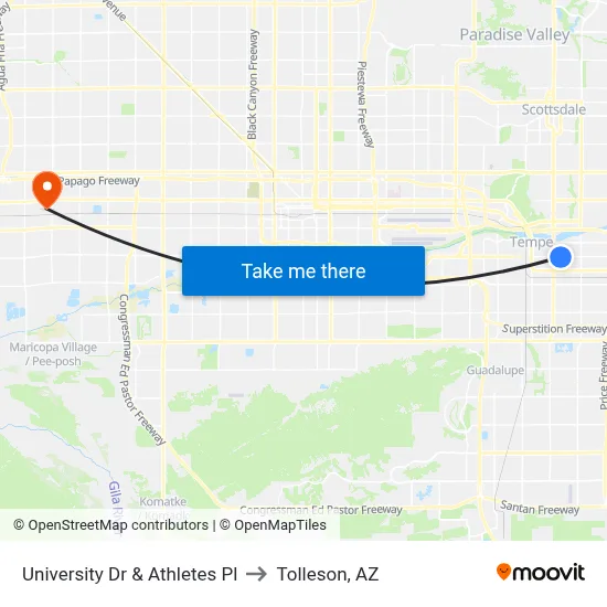 University Dr & Athletes Pl to Tolleson, AZ map