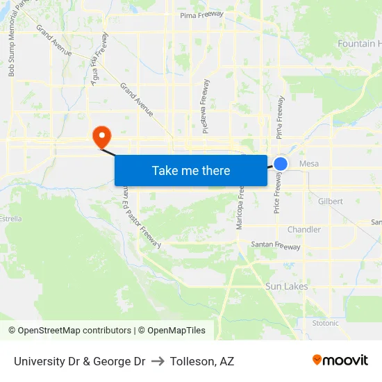 University Dr & George Dr to Tolleson, AZ map