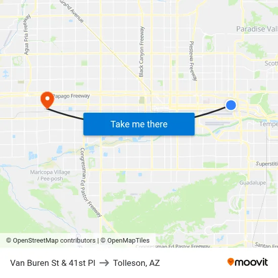Van Buren St & 41st Pl to Tolleson, AZ map