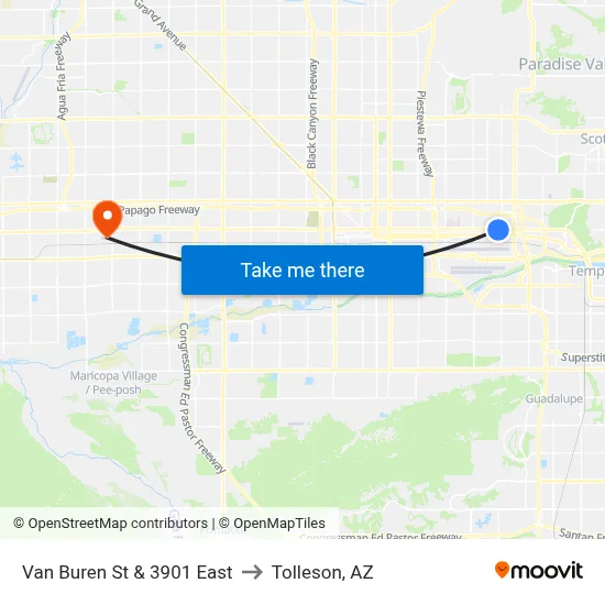 Van Buren St & 3901 East to Tolleson, AZ map