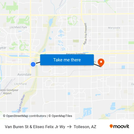 Van Buren St & Eliseo Felix Jr Wy to Tolleson, AZ map