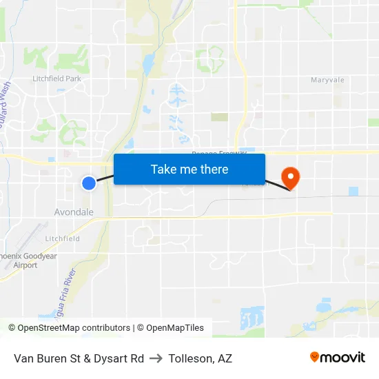 Van Buren St & Dysart Rd to Tolleson, AZ map