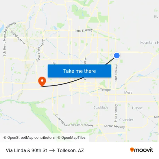 Via Linda & 90th St to Tolleson, AZ map