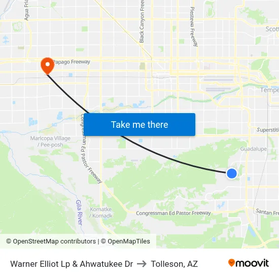Warner Elliot Lp & Ahwatukee Dr to Tolleson, AZ map