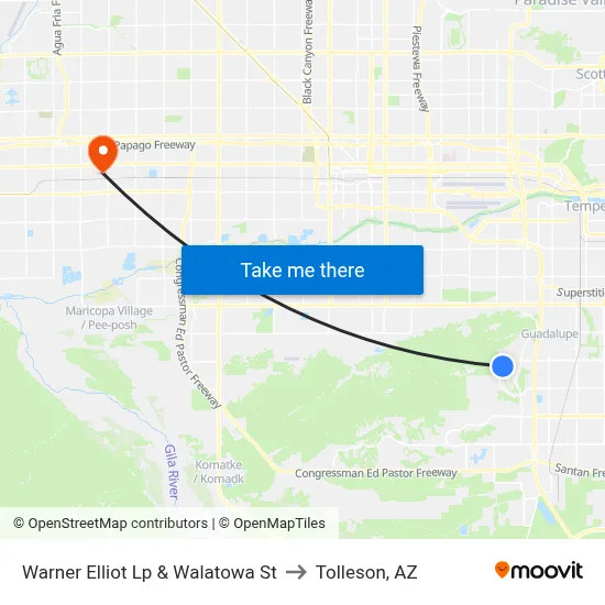 Warner Elliot Lp & Walatowa St to Tolleson, AZ map