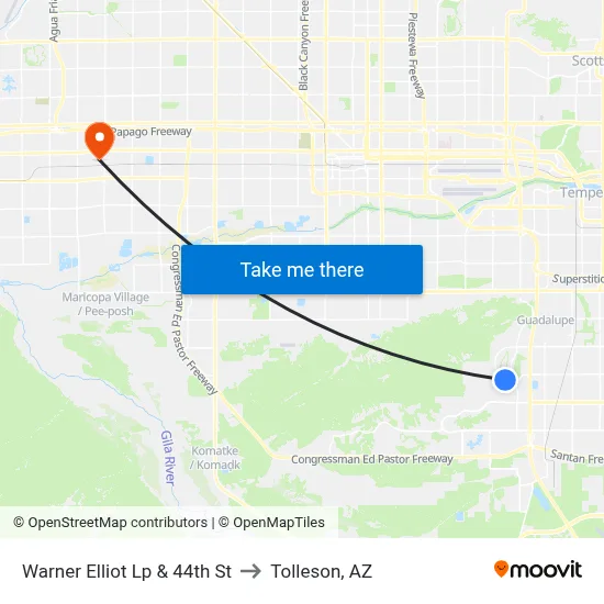 Warner Elliot Lp & 44th St to Tolleson, AZ map