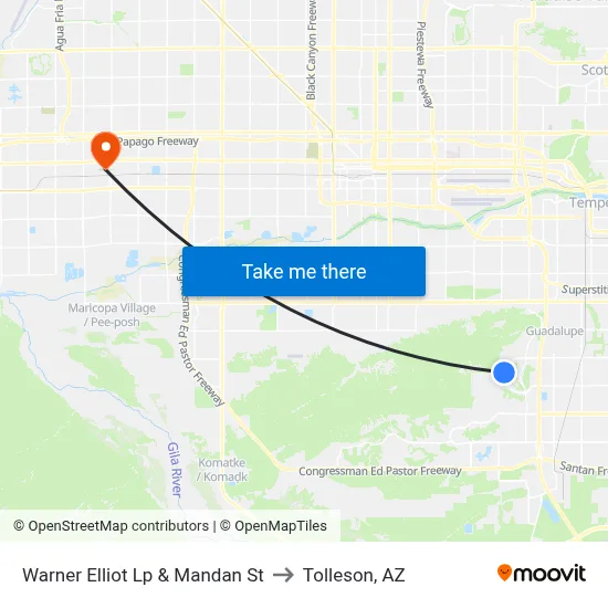 Warner Elliot Lp & Mandan St to Tolleson, AZ map
