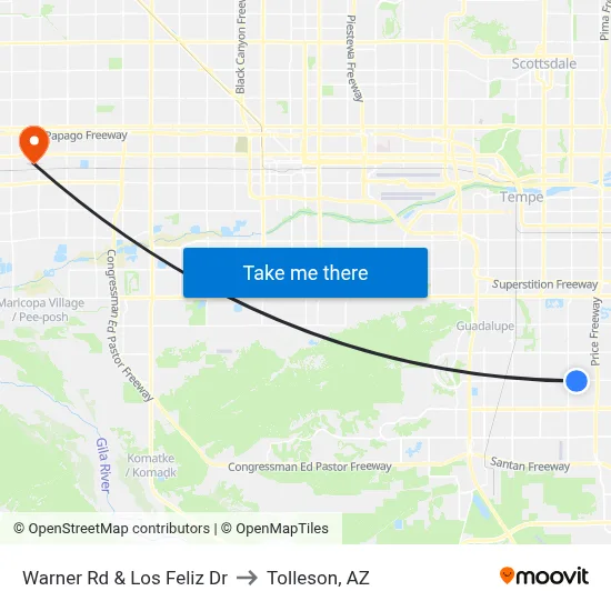 Warner Rd & Los Feliz Dr to Tolleson, AZ map