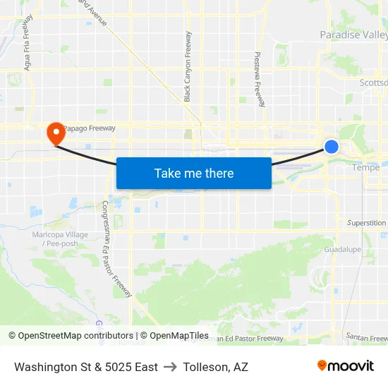 Washington St & 5025 East to Tolleson, AZ map