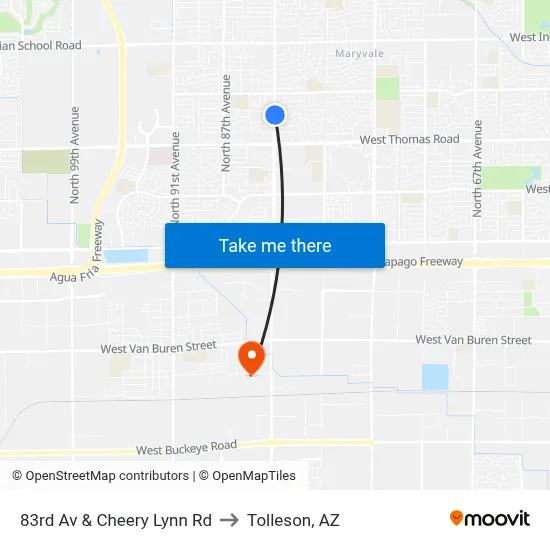 83rd Av & Cheery Lynn Rd to Tolleson, AZ map
