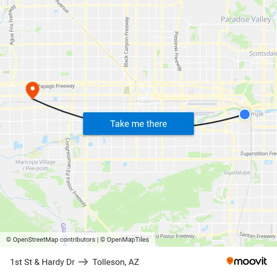 1st St & Hardy Dr to Tolleson, AZ map