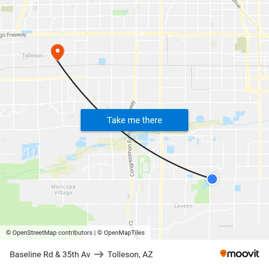 Baseline Rd & 35th Av to Tolleson, AZ map