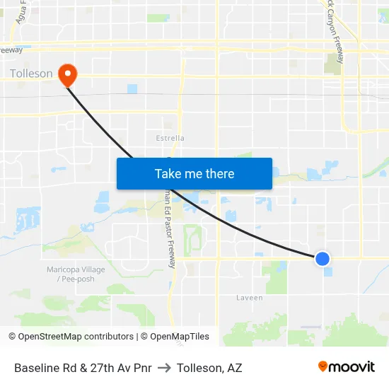 Baseline Rd & 27th Av Pnr to Tolleson, AZ map